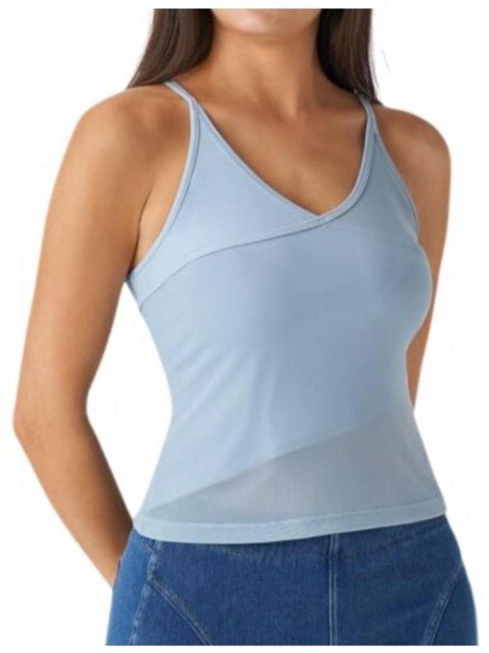 Halara Sheer Shoulder Crossbody Tank Top~Size M~Light Foggy Blue Cami NWT L4 20